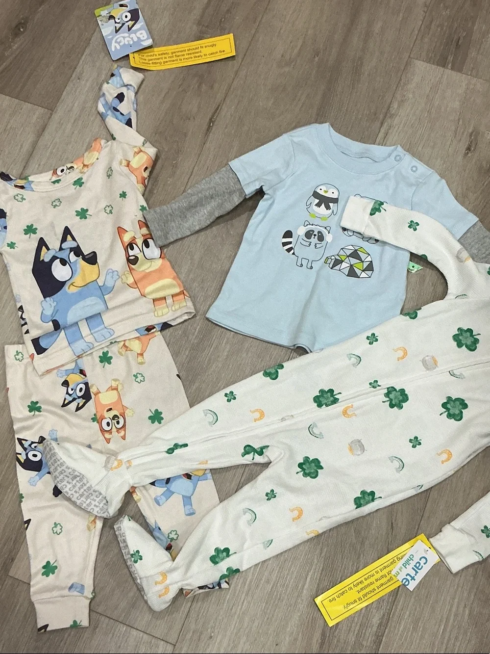 Blue Long-Sleeve Raccoon Pajama Set for Kids - Unbranded